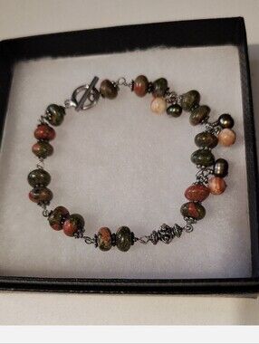 Unakite Gemstone Toggle Bracelet